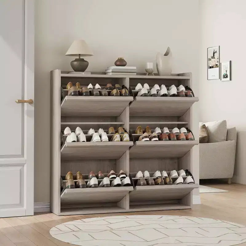 GarveeHome Scarpiera con 6 Cassetti a Ribalta, Mobile Scarpiera in Legno con Ripiano Regolabile, Porta Scarpe, Scarpiera Nascosta per Ingresso