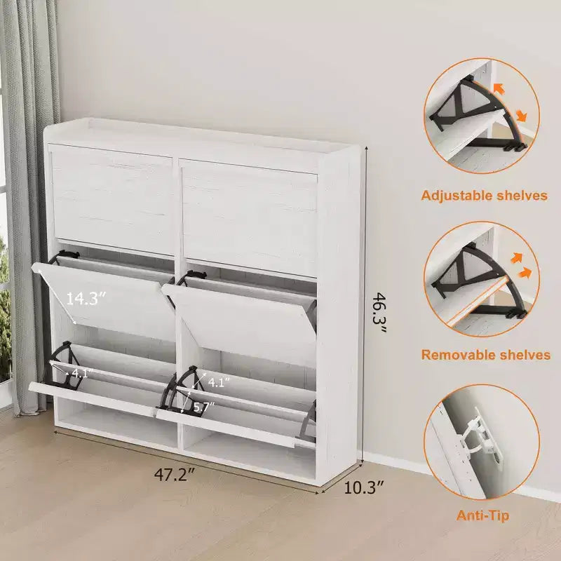 GarveeHome Scarpiera con 6 Cassetti a Ribalta, Mobile Scarpiera in Legno con Ripiano Regolabile, Porta Scarpe, Scarpiera Nascosta per Ingresso