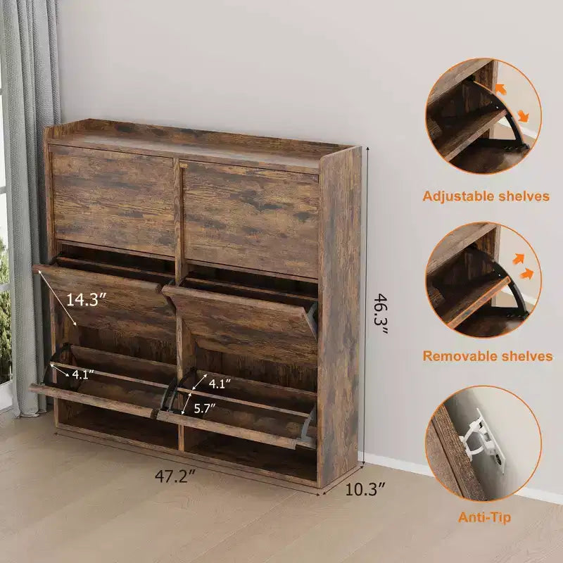 GarveeHome Scarpiera con 6 Cassetti a Ribalta, Mobile Scarpiera in Legno con Ripiano Regolabile, Porta Scarpe, Scarpiera Nascosta per Ingresso