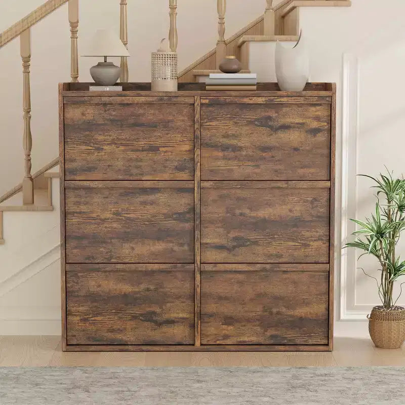 GarveeHome Scarpiera con 6 Cassetti a Ribalta, Mobile Scarpiera in Legno con Ripiano Regolabile, Porta Scarpe, Scarpiera Nascosta per Ingresso