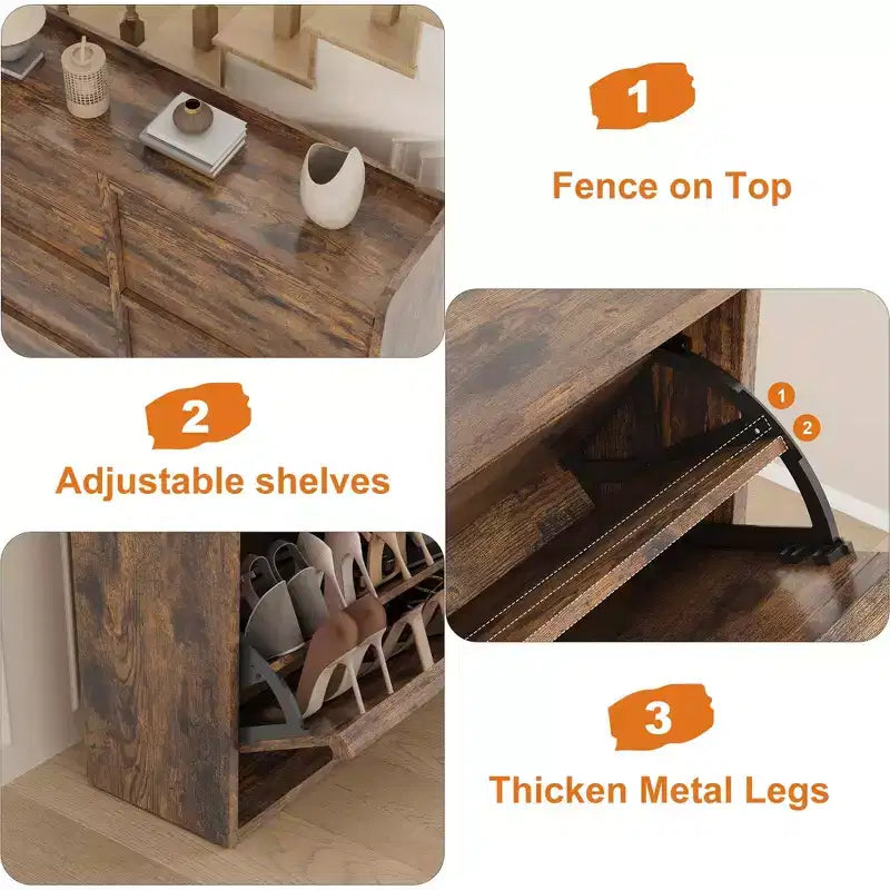 GarveeHome Scarpiera con 6 Cassetti a Ribalta, Mobile Scarpiera in Legno con Ripiano Regolabile, Porta Scarpe, Scarpiera Nascosta per Ingresso