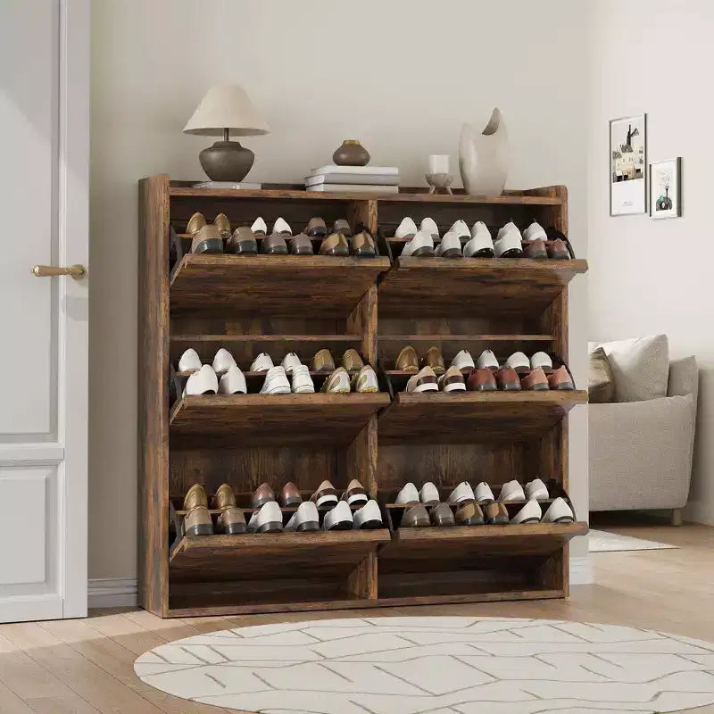 GarveeHome Scarpiera con 6 Cassetti a Ribalta, Mobile Scarpiera in Legno con Ripiano Regolabile, Porta Scarpe, Scarpiera Nascosta per Ingresso