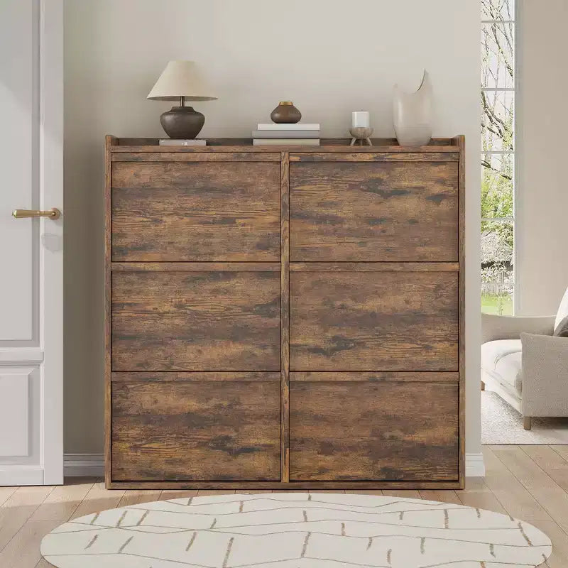 GarveeHome Scarpiera con 6 Cassetti a Ribalta, Mobile Scarpiera in Legno con Ripiano Regolabile, Porta Scarpe, Scarpiera Nascosta per Ingresso