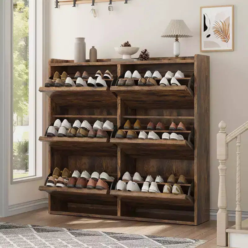 GarveeHome Shoe Cabinet with 6 Flip Drawers, Wooden Shoe Organizer Cabinet with Adjustable Shelf, Shoe Storage, Hidden Shoe Cabinet for Entryway