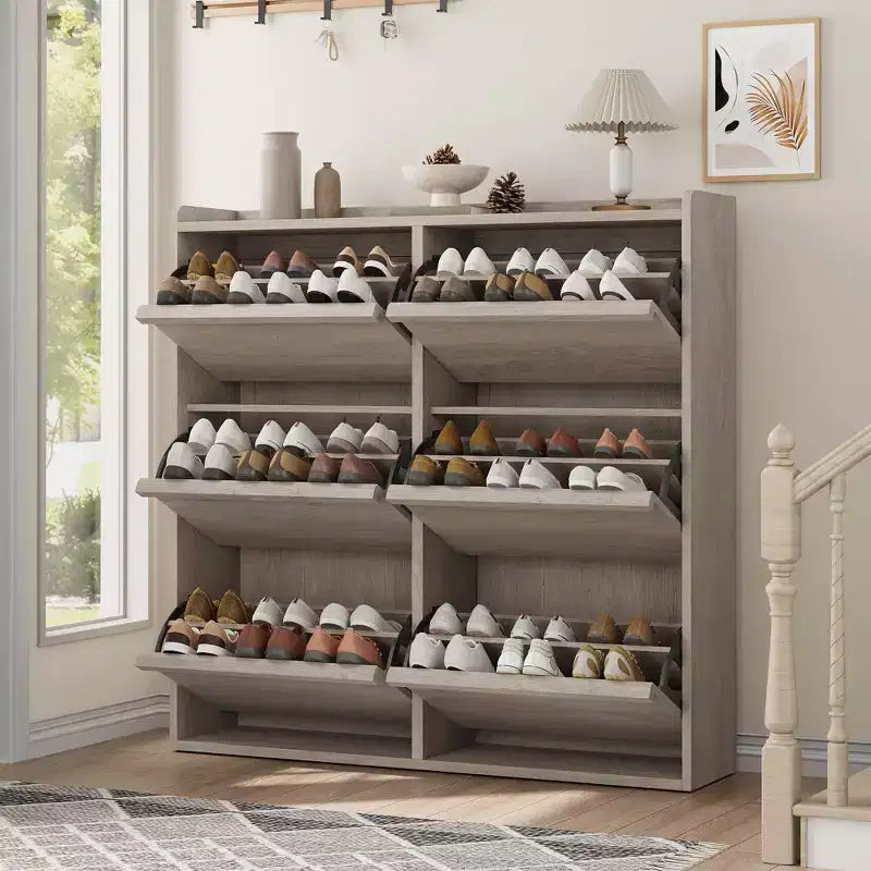 GarveeHome Scarpiera con 6 Cassetti a Ribalta, Mobile Scarpiera in Legno con Ripiano Regolabile, Porta Scarpe, Scarpiera Nascosta per Ingresso