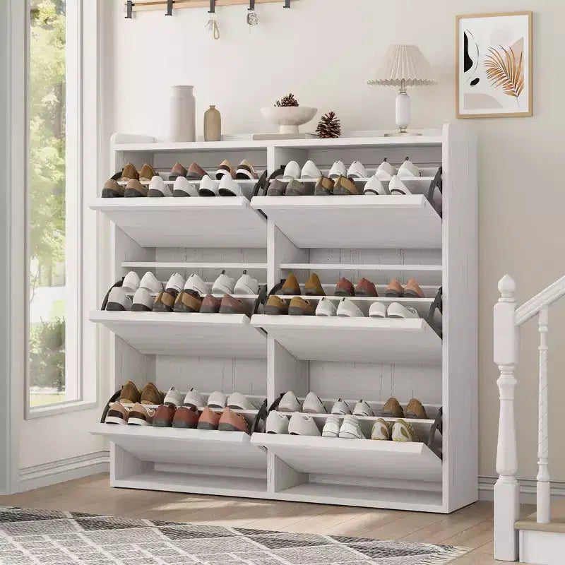 GarveeHome Scarpiera con 6 Cassetti a Ribalta, Mobile Scarpiera in Legno con Ripiano Regolabile, Porta Scarpe, Scarpiera Nascosta per Ingresso