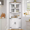 Tall Corner Cabinet, Farmhouse Style Storage with Glass Door & Adjustable Shelves for Kitchen & Bathroom