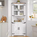 Tall Corner Cabinet, Farmhouse Style Storage with Glass Door & Adjustable Shelves for Kitchen & Bathroom