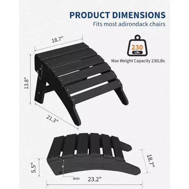 Poggiapiedi pieghevole per esterni in HDPE, poggiapiedi per sedia Adirondack, resistente alle intemperie per terrazza, cortile, patio esterno
