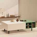 51.2 Inch Modern Color Block Coffee Table with Storage Mint Green and White Center Table with Drawers and Open Shelf for Living Room Gaoyangjiaju