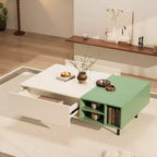 51.2 Inch Tavolino da caffè moderno a blocchi di colore con spazio di archiviazione, verde menta e bianco, Tavolino centrale con cassetti e ripiano aperto per soggiorno Gaoyangjiaju