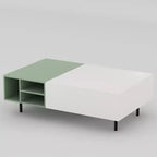 51.2 Inch Tavolino da caffè moderno a blocchi di colore con spazio di archiviazione, verde menta e bianco, Tavolino centrale con cassetti e ripiano aperto per soggiorno Gaoyangjiaju