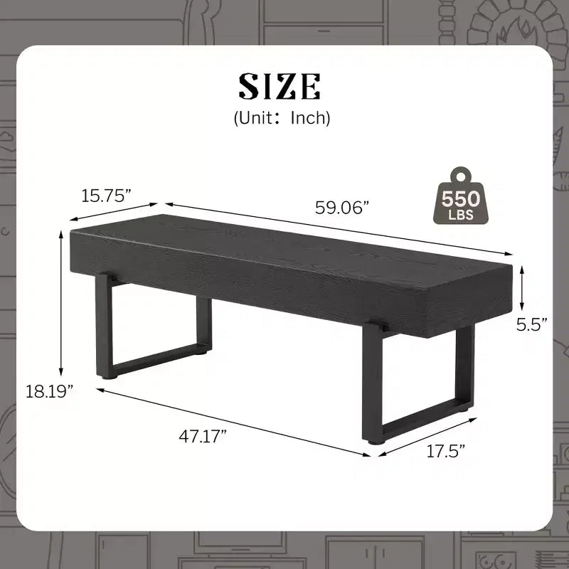 Sullivan Farmhouse 59 Wood Bench, Panchina portatile in legno in stile moderno e versatile
