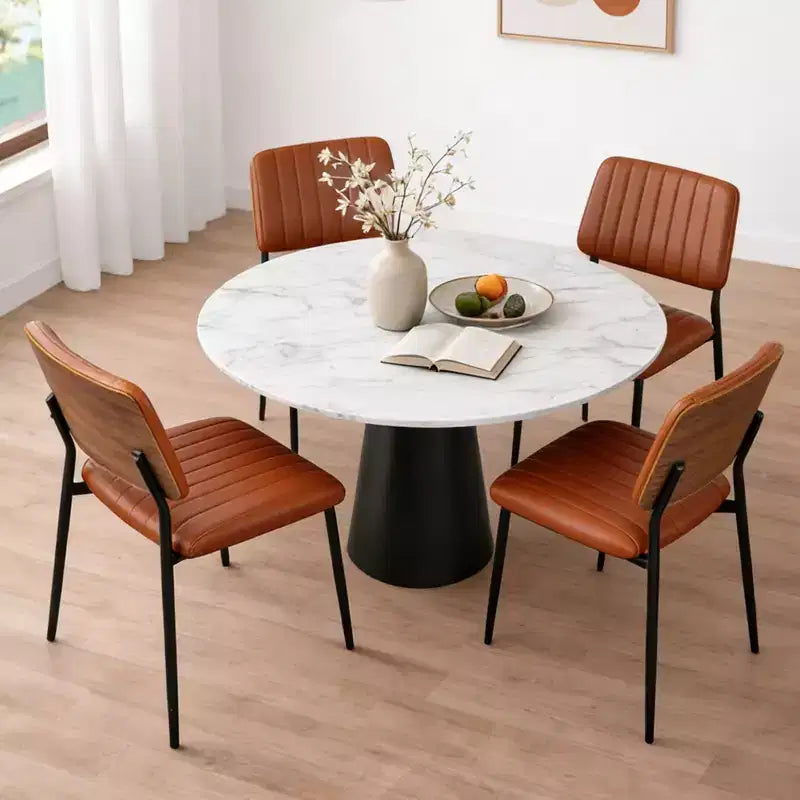Sedie da Pranzo Mid-Century - Sedie da Cucina Moderne in Legno Curvato e Similpelle Imbottite con Gambe in Metallo