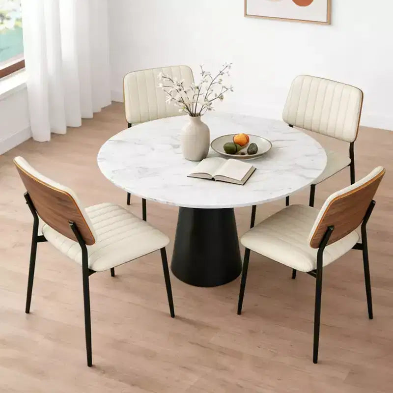 Sedie da Pranzo Mid-Century - Sedie da Cucina Moderne in Legno Curvato e Similpelle Imbottite con Gambe in Metallo