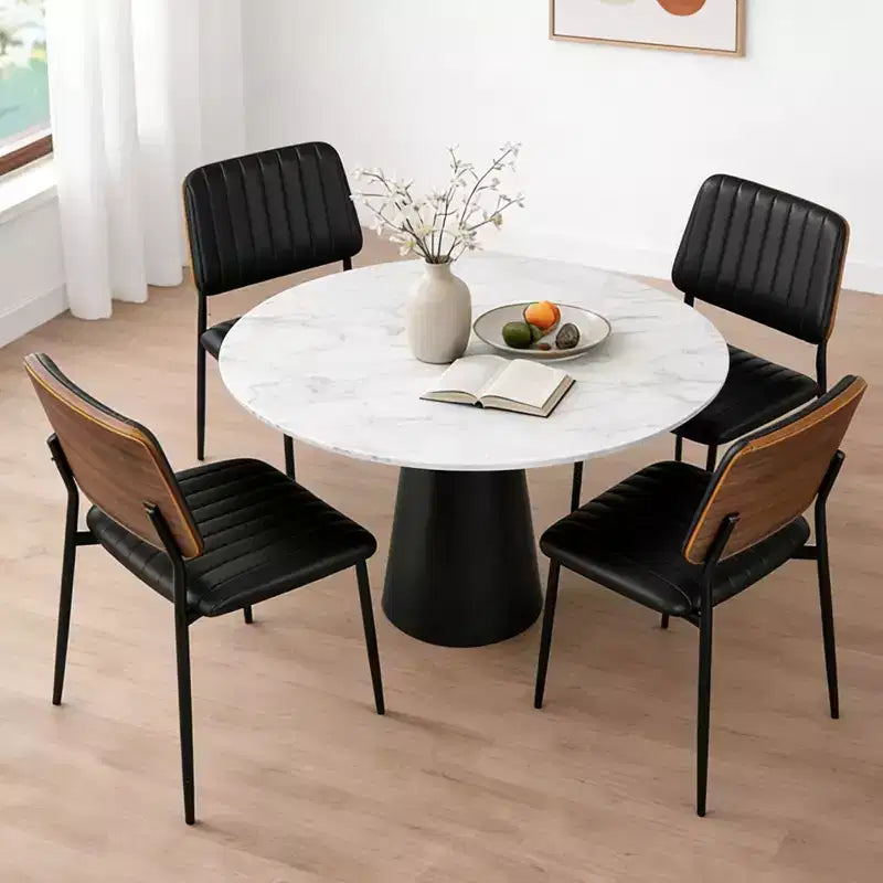 Sedie da Pranzo Mid-Century - Sedie da Cucina Moderne in Legno Curvato e Similpelle Imbottite con Gambe in Metallo