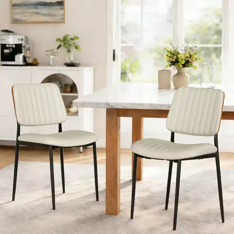 Sedie da Pranzo Mid-Century - Sedie da Cucina Moderne in Legno Curvato e Similpelle Imbottite con Gambe in Metallo