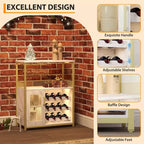 Mobile bar per vini, armadietto da caffè e vino in stile rustico con presa di corrente e luce LED, credenza per liquori dorata con portabottiglie e porta bicchieri rimovibili