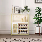 Mobile bar per vini, armadietto da caffè e vino in stile rustico con presa di corrente e luce LED, credenza per liquori dorata con portabottiglie e porta bicchieri rimovibili