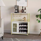 Mobile bar per vini, armadietto da caffè e vino in stile rustico con presa di corrente e luce LED, credenza per liquori dorata con portabottiglie e porta bicchieri rimovibili
