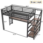Letto a soppalco Twin XL con scrivania e scale contenitore, struttura in metallo con luci LED, porte USB, rete in ferro multifunzionale, non richiede box a molle, colore nero