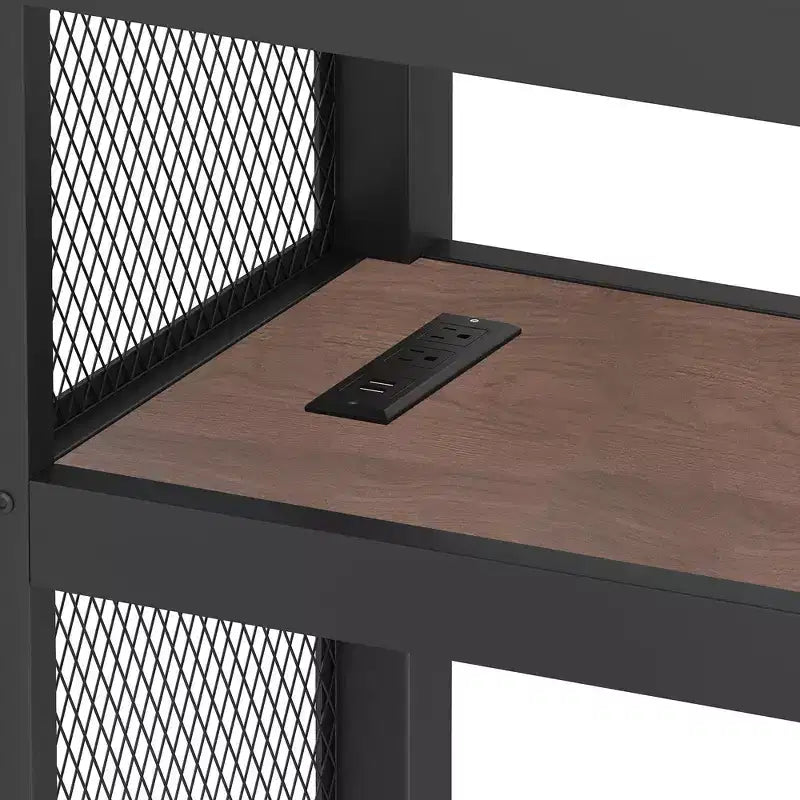 Letto a soppalco Twin XL con scrivania e scale contenitore, struttura in metallo con luci LED, porte USB, rete in ferro multifunzionale, non richiede box a molle, colore nero