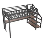 Letto a soppalco Twin XL con scrivania e scale contenitore, struttura in metallo con luci LED, porte USB, rete in ferro multifunzionale, non richiede box a molle, colore nero