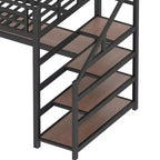 Letto a soppalco Twin XL con scrivania e scale contenitore, struttura in metallo con luci LED, porte USB, rete in ferro multifunzionale, non richiede box a molle, colore nero