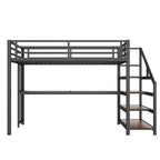 Letto a soppalco Twin XL con scrivania e scale contenitore, struttura in metallo con luci LED, porte USB, rete in ferro multifunzionale, non richiede box a molle, colore nero