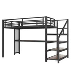 Letto a soppalco Twin XL con scrivania e scale contenitore, struttura in metallo con luci LED, porte USB, rete in ferro multifunzionale, non richiede box a molle, colore nero