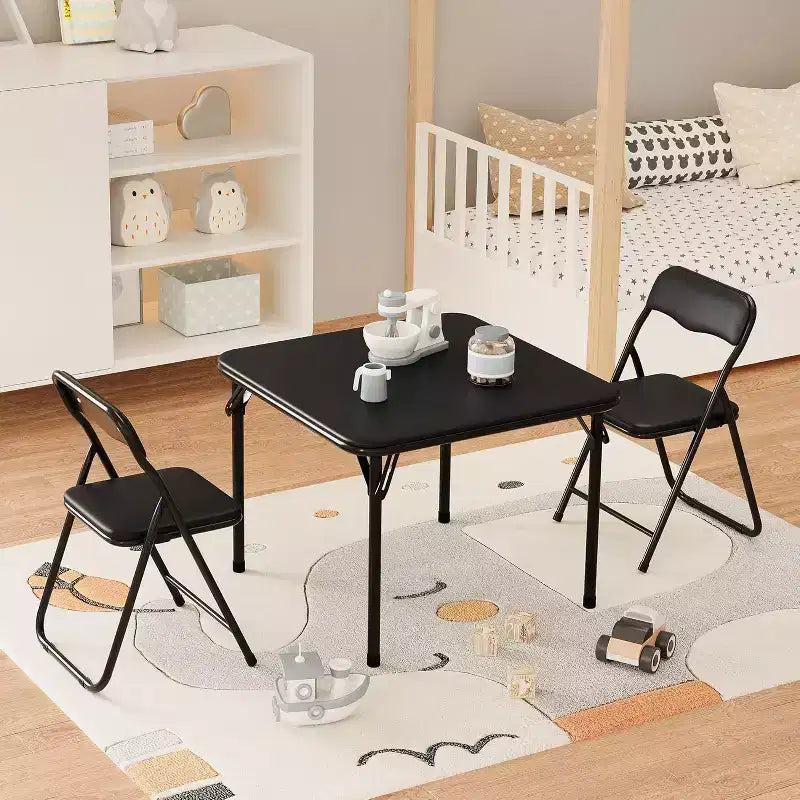 Tavolo e sedie pieghevoli per bambini - Sedute con morbidi cuscini in PU, Nessun montaggio richiesto, Compatto e portatile, Uso interno ed esterno per lettura e gioco