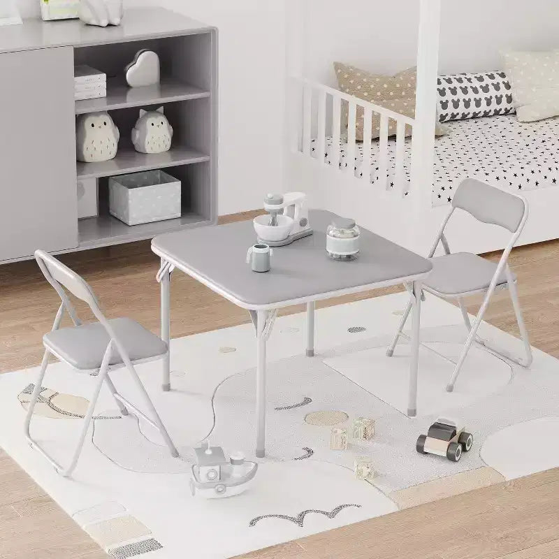 Tavolo e sedie pieghevoli per bambini - Sedute con morbidi cuscini in PU, Nessun montaggio richiesto, Compatto e portatile, Uso interno ed esterno per lettura e gioco