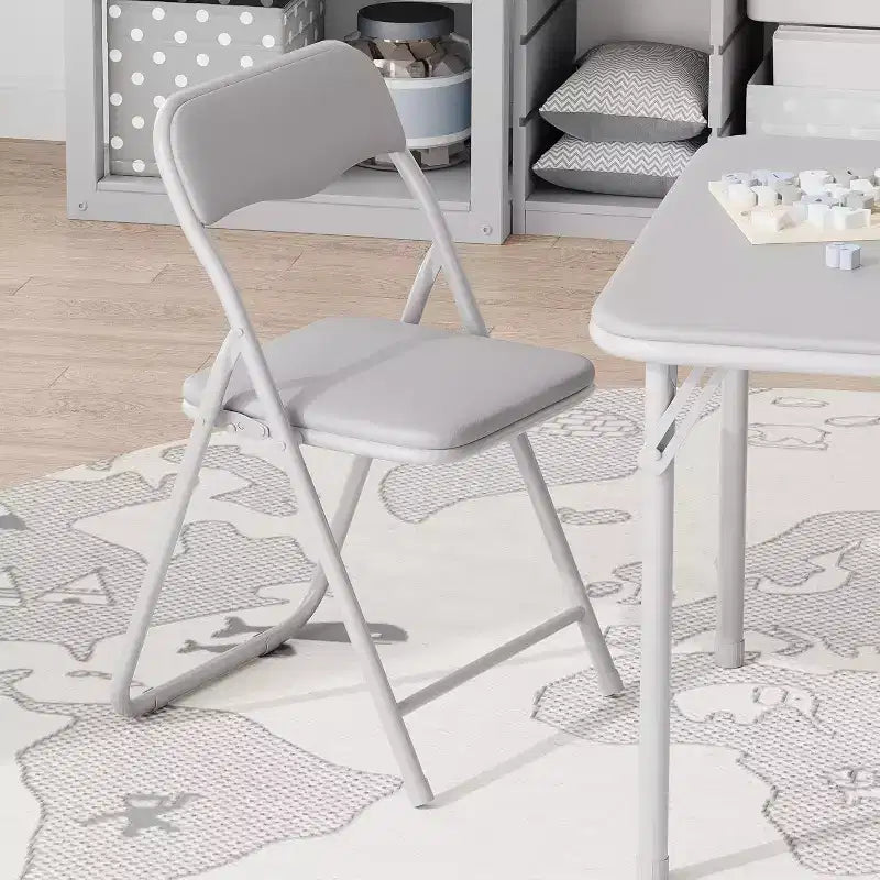 Tavolo e sedie pieghevoli per bambini - Sedute con morbidi cuscini in PU, Nessun montaggio richiesto, Compatto e portatile, Uso interno ed esterno per lettura e gioco