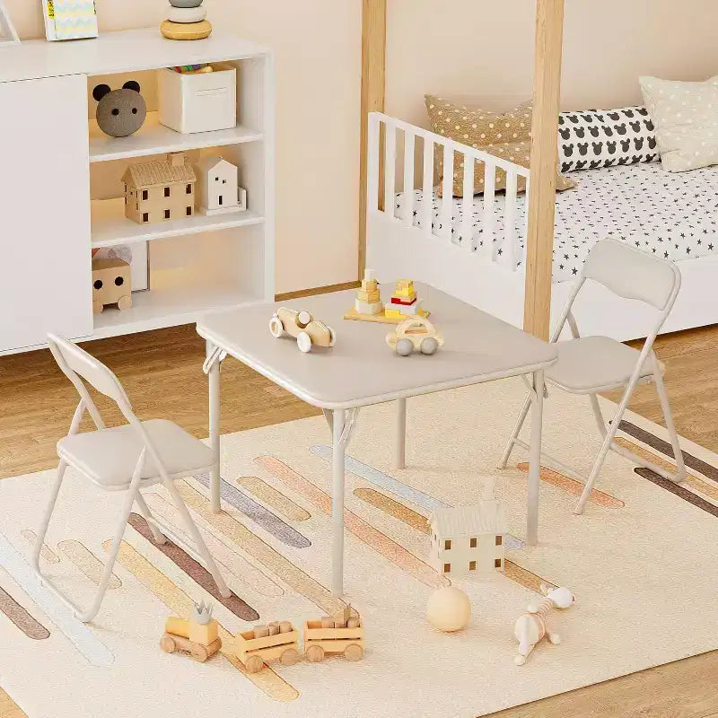 Tavolo e sedie pieghevoli per bambini - Sedute con morbidi cuscini in PU, Nessun montaggio richiesto, Compatto e portatile, Uso interno ed esterno per lettura e gioco