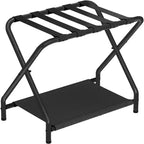 Portabagagli pieghevole con ripiano portaoggetti in tessuto, stand per valigie da 45 kg per camera degli ospiti, camera da letto, hotel - Salvaspazio, nero