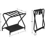 Portabagagli pieghevole con ripiano portaoggetti in tessuto, stand per valigie da 45 kg per camera degli ospiti, camera da letto, hotel - Salvaspazio, nero