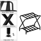Portabagagli pieghevole con ripiano portaoggetti in tessuto, stand per valigie da 45 kg per camera degli ospiti, camera da letto, hotel - Salvaspazio, nero