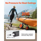 Carrello per Kayak, capacità di carico di 90 kg, carrello per kayak pieghevole con pneumatici in gomma piena da 10 pollici e 1 cinghia a cricchetto, carrello per paddle board, nero+arancione