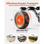 Carrello per Kayak, capacità di carico di 90 kg, carrello per kayak pieghevole con pneumatici in gomma piena da 10 pollici e 1 cinghia a cricchetto, carrello per paddle board, nero+arancione
