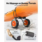 Carrello per Kayak, capacità di carico di 90 kg, carrello per kayak pieghevole con pneumatici in gomma piena da 10 pollici e 1 cinghia a cricchetto, carrello per paddle board, nero+arancione