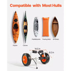 Carrello per Kayak, capacità di carico di 90 kg, carrello per kayak pieghevole con pneumatici in gomma piena da 10 pollici e 1 cinghia a cricchetto, carrello per paddle board, nero+arancione