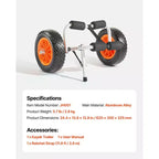 Carrello per Kayak, capacità di carico di 90 kg, carrello per kayak pieghevole con pneumatici in gomma piena da 10 pollici e 1 cinghia a cricchetto, carrello per paddle board, nero+arancione