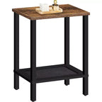 Tavolino Piccolo a 2 Livelli con Decorazioni in Finto Rattan, Comodino Marrone Rustico e Nero per Soggiorno/Camera da Letto, Salvaspazio