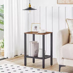 Tavolino Piccolo a 2 Livelli con Decorazioni in Finto Rattan, Comodino Marrone Rustico e Nero per Soggiorno/Camera da Letto, Salvaspazio