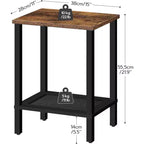 Tavolino Piccolo a 2 Livelli con Decorazioni in Finto Rattan, Comodino Marrone Rustico e Nero per Soggiorno/Camera da Letto, Salvaspazio