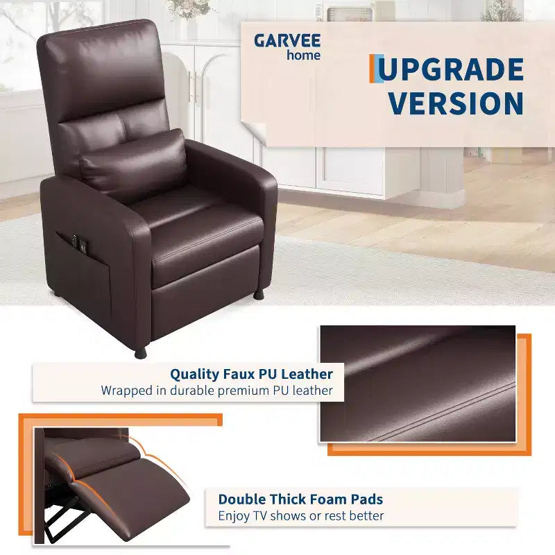 Poltrona reclinabile elettrica in similpelle con funzione calore e massaggio - Divano singolo ergonomico regolabile elettricamente, poltrona per home theater per soggiorno