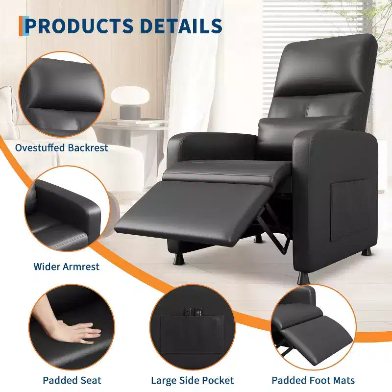 Poltrona reclinabile elettrica in similpelle con funzione calore e massaggio - Divano singolo ergonomico regolabile elettricamente, poltrona per home theater per soggiorno