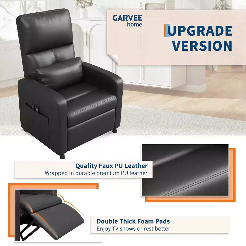Poltrona reclinabile elettrica in similpelle con funzione calore e massaggio - Divano singolo ergonomico regolabile elettricamente, poltrona per home theater per soggiorno