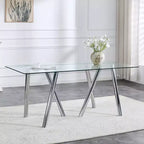 71-Inch Tempered Glass Dining Table with Sturdy Metal Legs, Impact and Heat Resistant for Family Dining