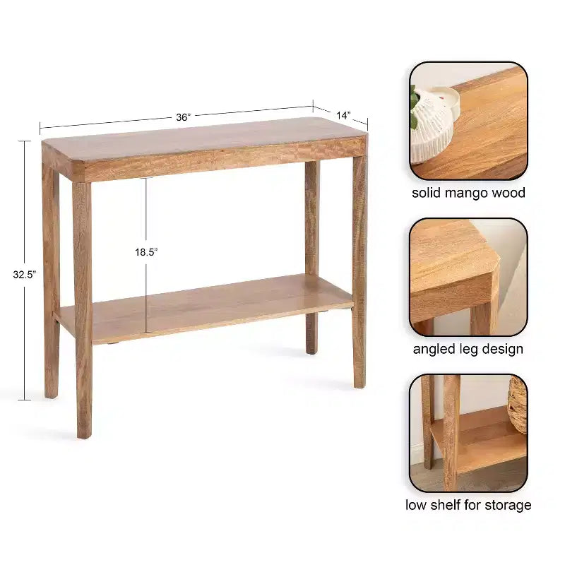 Consolle Talcott in legno, 36x14x33, Naturale
